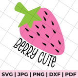 Strawberry with 'Berry Cute' text on a grid background