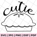 Pie outline with 'cutie' text on a grid background