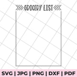 Blank grocery list template with grid lines on a white background