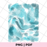 Blue watercolor texture on a white background with 'PNG | PDF' text at the bottom.