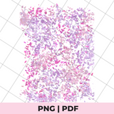 Pink and purple confetti pattern on a white background with 'PNG | PDF' text at the bottom.