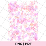 Patterned design with pastel colors on a grid background, featuring 'PNG' and 'PDF' formats.