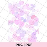 Gradient pink and purple circles on a grid background with 'PNG | PDF' text at the bottom.