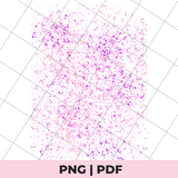 Pink and purple confetti pattern on a white background with 'PNG | PDF' text at the bottom.