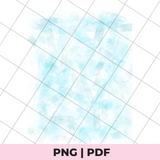 Blue watercolor pattern on a grid background with 'PNG | PDF' text at the bottom.