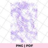 Marble texture with purple swirls on a grid background, available in PNG and PDF formats.