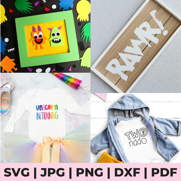 Collage of children's crafts, clothing, and accessories with text overlay.
