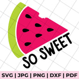 Watermelon slice with 'So Sweet' text on a grid background